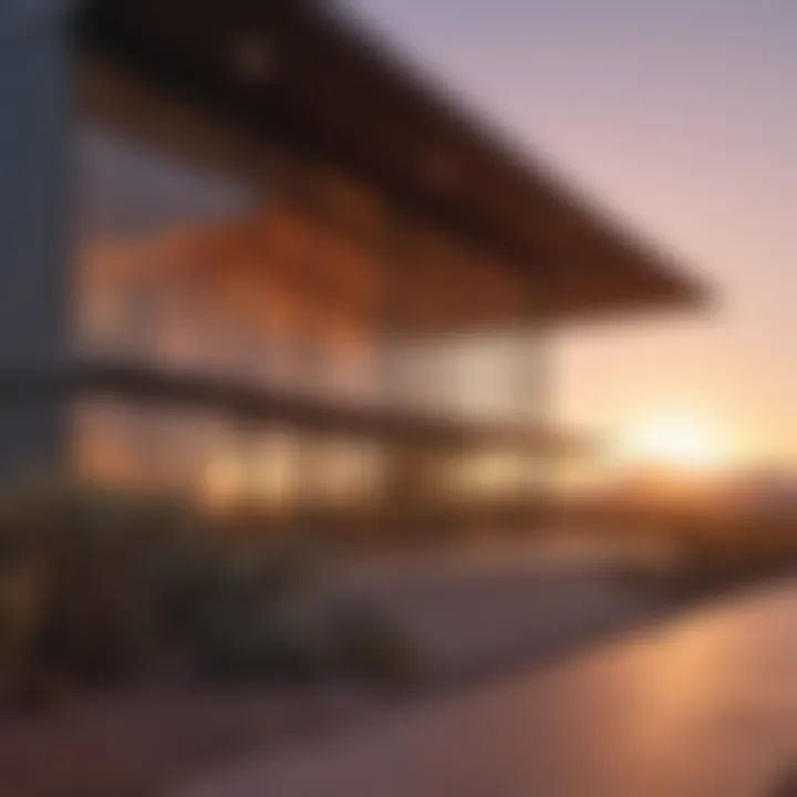 A picturesque view of iconic Phoenix architecture against a sunset