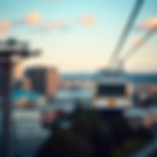 Aerial view of the Portland Sky Tram against a backdrop of the city skyline