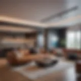 Modern living room in a one-bedroom apartment showcasing space optimization