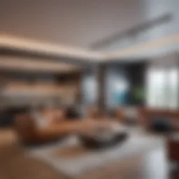 Modern living room in a one-bedroom apartment showcasing space optimization