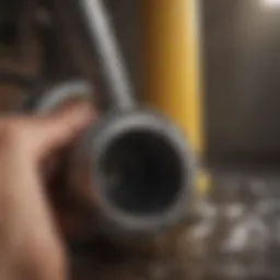 A close-up of a drain pipe declogger in action, showcasing its effectiveness.