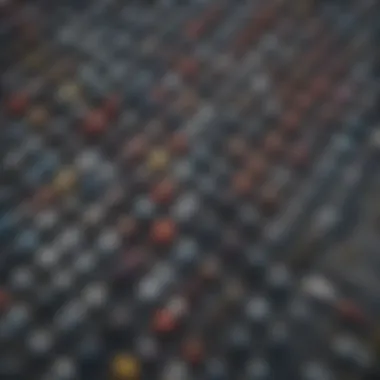 Aerial view of urban parking lot filled with vehicles