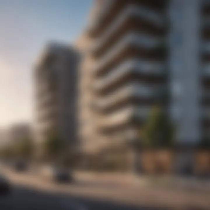 Panoramic view of Sawtelle Apartments within the urban landscape