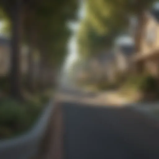 Charming suburban street lined with trees and houses