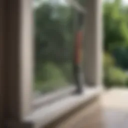 A professional-grade squeegee in action on a large window