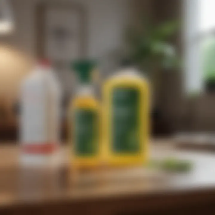 Close-up of eco-friendly disinfectant products on a table