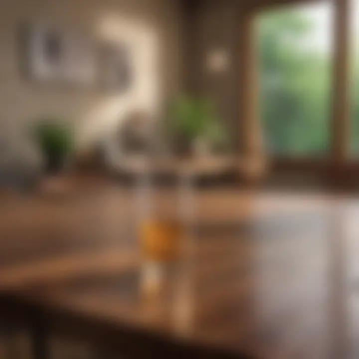 Demonstration of disinfecting a wooden dining table