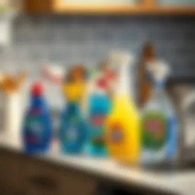 Effective Household Cleaners Variety of household cleaning agents on a countertop