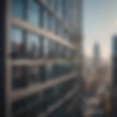 A panoramic view of a high-rise building being cleaned by professionals