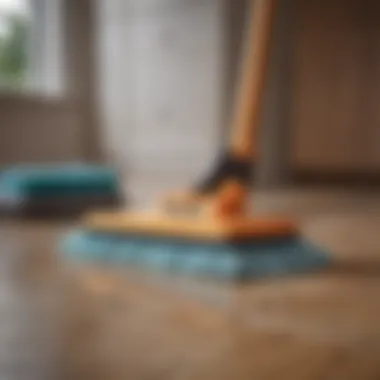 Essential Cleaning Tools Essential cleaning tools arranged neatly, including a microfiber mop and eco-friendly cleaner.
