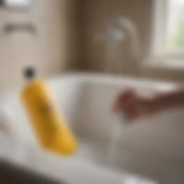 Using Chemical Cleaners Safely Chemical drain cleaner being poured into the bathtub