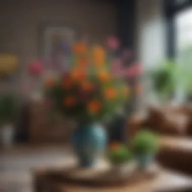 Colorful variety of flowering plants in a cozy living room