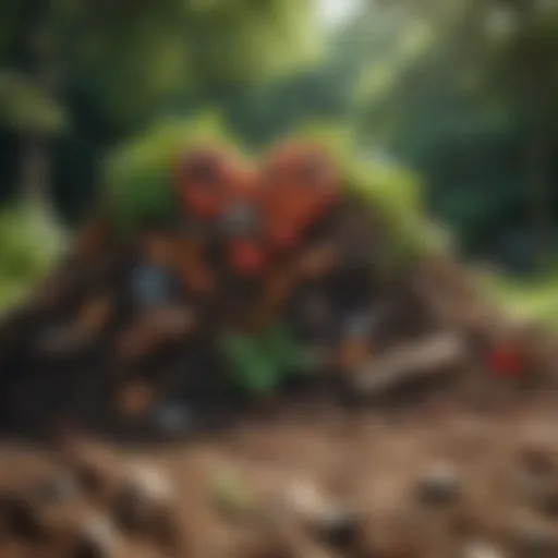 A vibrant compost pile surrounded by lush greenery