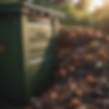 Close-up of compost bin with organic waste