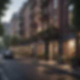 A picturesque street showcasing various apartment buildings.