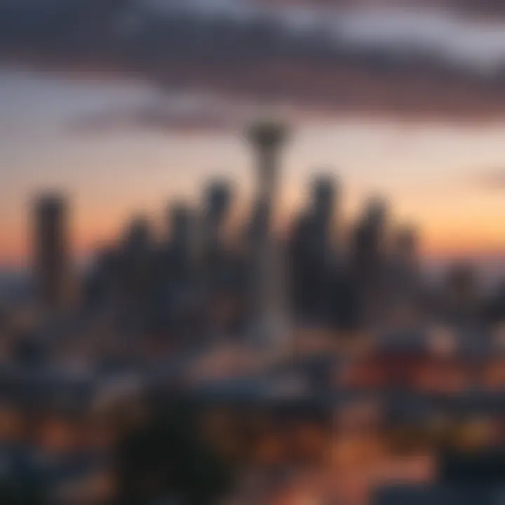 A panoramic view of Seattle's skyline during sunset