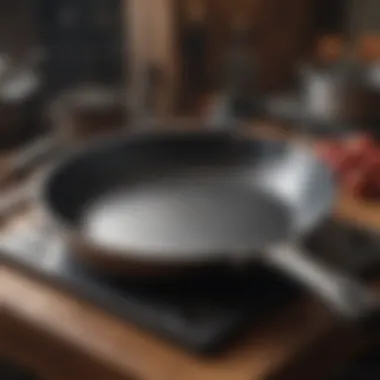 A collection of tools essential for maintaining an iron skillet.