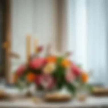 Detailed view of a beautifully arranged table centerpiece featuring seasonal flowers