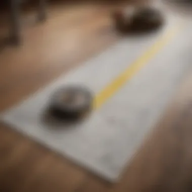 Measuring tape on a floor plan