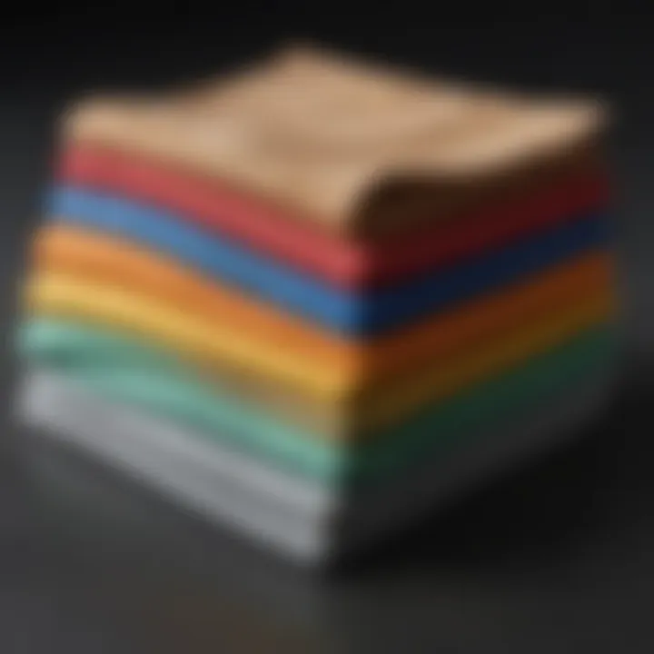 Close-up of microfiber cloths in assorted colors