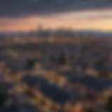 Panoramic view of Denver skyline with residential buildings