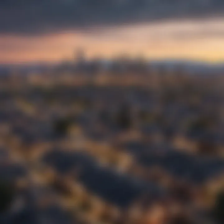 Panoramic view of Denver skyline with residential buildings