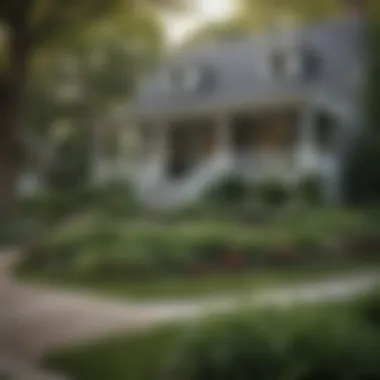 Charming Neighborhood Homes A cozy neighborhood showcasing charming houses with inviting front porches and well-kept gardens.