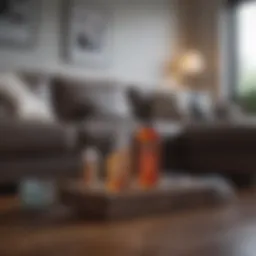 Couch cleaning supplies arranged neatly