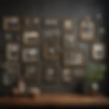 Arrangement of various picture frames on a wall