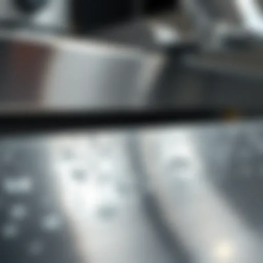 Close-up of stainless steel surface with water spots