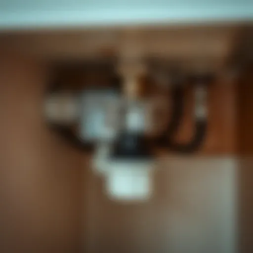 Close-up view of a garbage disposal unit under a sink