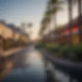A scenic view of Scottsdale's vibrant downtown area showcasing modern architecture and palm trees.