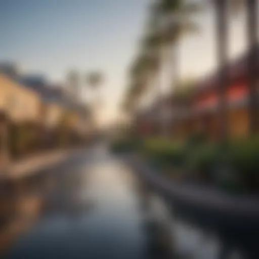 A scenic view of Scottsdale's vibrant downtown area showcasing modern architecture and palm trees.