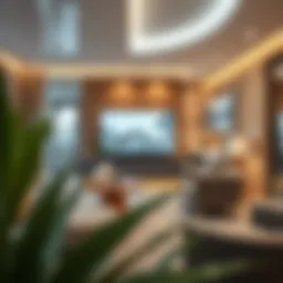 A futuristic virtual tour interface showcasing a rental property