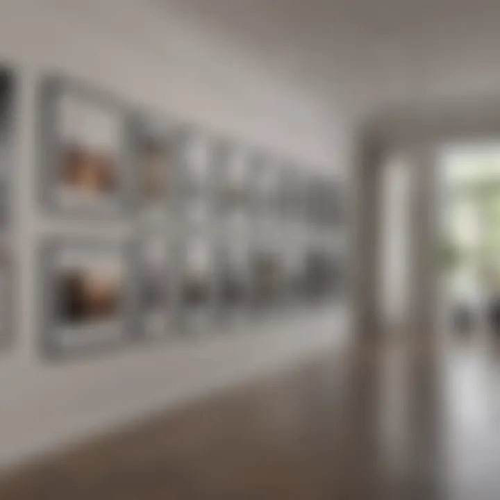 A detailed view of spacing between pictures on a gallery wall