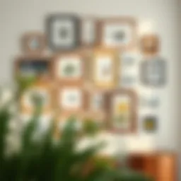 Artistic arrangement of various picture frames on a wall showcasing different styles.