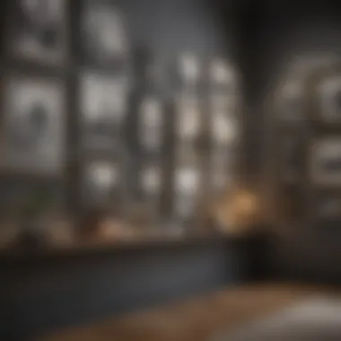 An elegant gallery wall featuring various large artworks