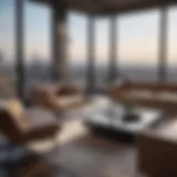 Luxurious penthouse living room with skyline view