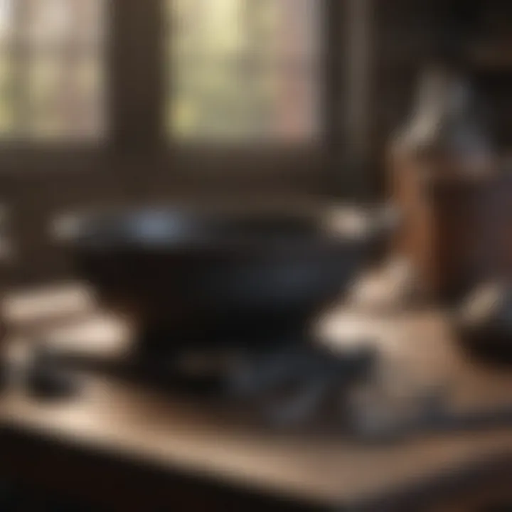 A collection of tools for cleaning cast iron cookware
