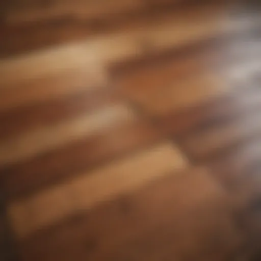 Close-up of different wood stain samples on a surface