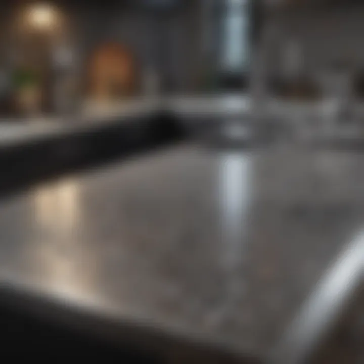 A close-up view of a sparkling kitchen countertop