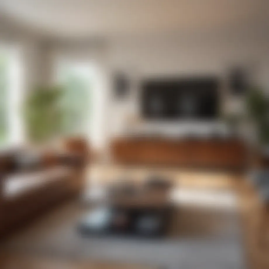 A well-organized living room showcasing cleanliness and order