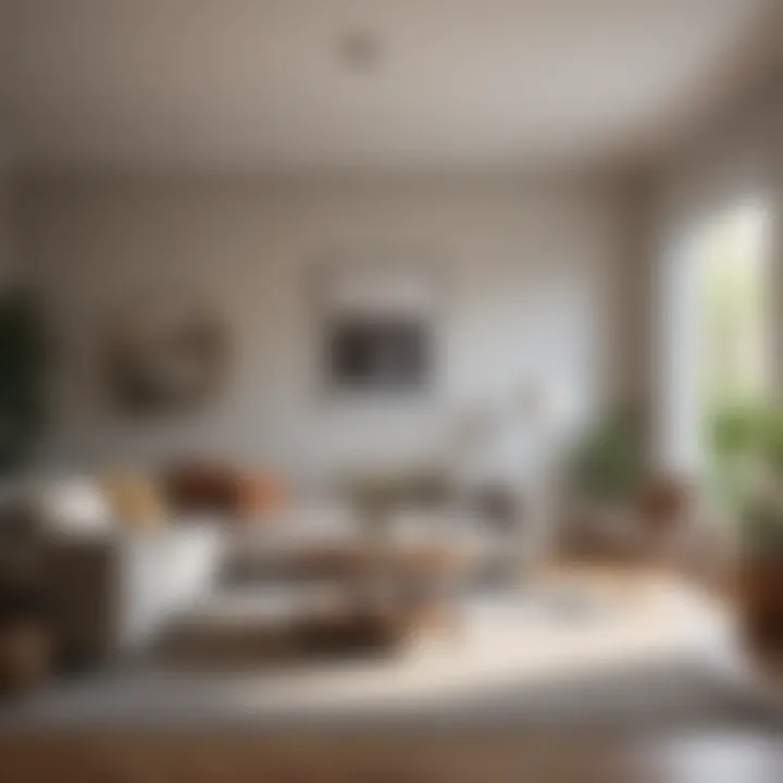 A serene living room with minimalist decor and bright light