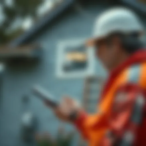 Detailed view of a property inspector assessing a house