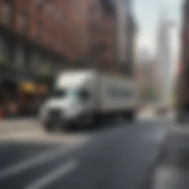 Navigating the Streets of NYC: Moving Day Moving truck parked in a bustling New York City street
