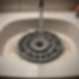 Close-up view of a clogged kitchen sink drain