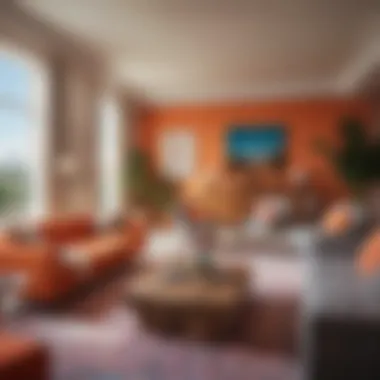 Vibrant Common Area in a Miami Shared Apartment A lively shared apartment common area showcasing vibrant decor and diverse furnishings