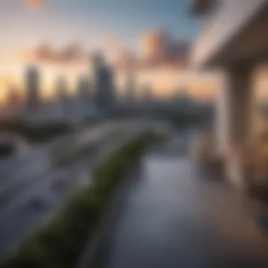 A view of Miami's skyline from a shared apartment balcony, highlighting urban living