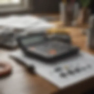 Calculator and measurement tools on a desk