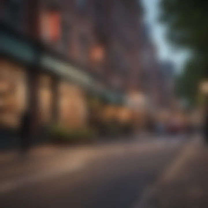 A bustling street scene in Boston with shops and local businesses.